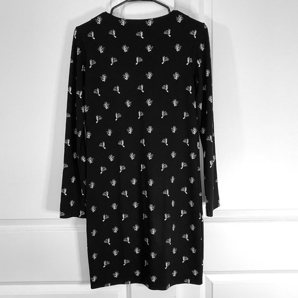 & Other Stories Black White Shift Mini Long Sleeve Dress Cactus Print 4 - Picture 2 of 15